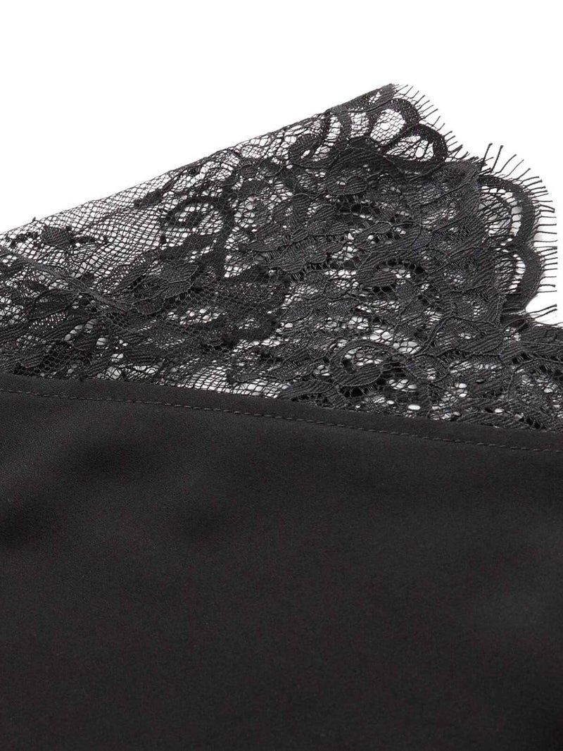 Floerns Women's Lace Splice Collar Cap Sleeve Office Blouse Tops Black L - Image 4